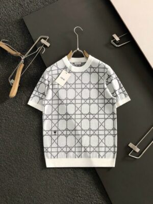 [디올] 오블리크 체크 니트 반팔티