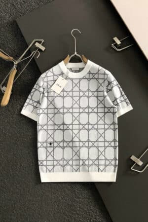 [디올] 오블리크 체크 니트 반팔티