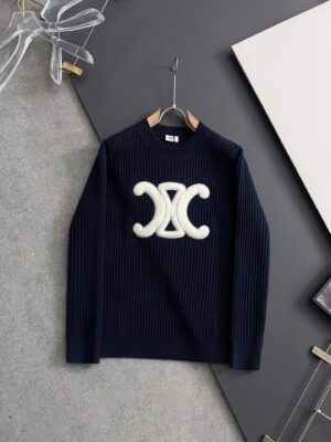 [셀린느] 크루넥 스웨터 - 리브드 울 네이비