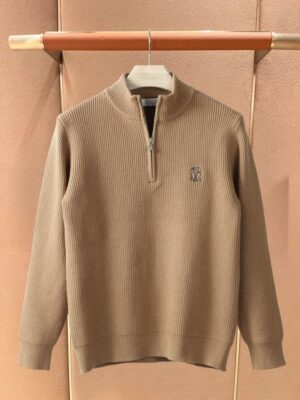 [브루넬로 쿠치넬리] 코튼 울 립 하프 집업 스웨터 (2 COLORS)