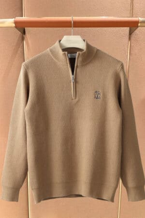 [브루넬로 쿠치넬리] 코튼 울 립 하프 집업 스웨터 (2 COLORS)