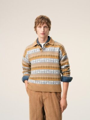 [아미] 갈색 울 자카드 폴로 스웨터 UPL415.KN0136.2809