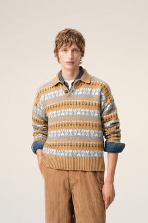 [아미] 갈색 울 자카드 폴로 스웨터 UPL415.KN0136.2809