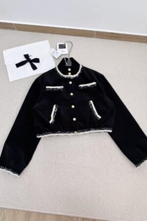 [샤넬] 립드 벨벳 블루종 자켓 P80530