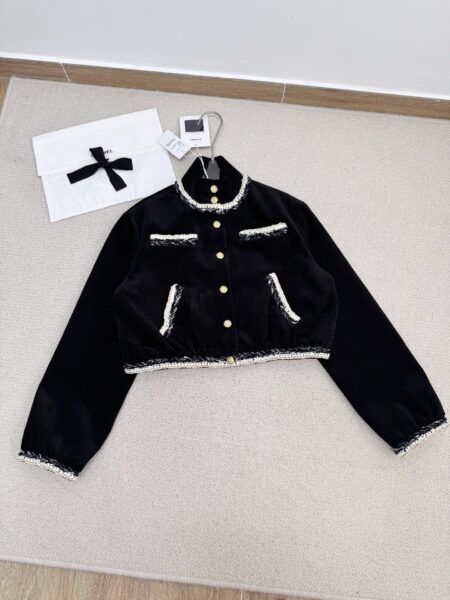 [샤넬] 립드 벨벳 블루종 자켓 P80530