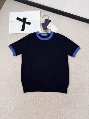 [프라다] 쇼트 슬리브 캐시미어 및 저지 스웨터