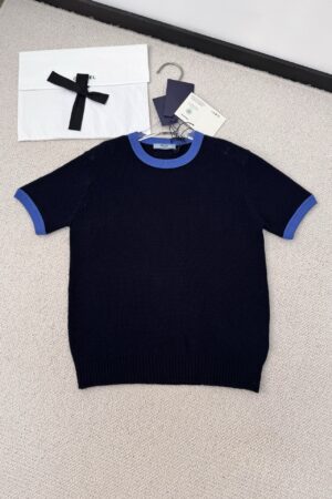 [프라다] 쇼트 슬리브 캐시미어 및 저지 스웨터