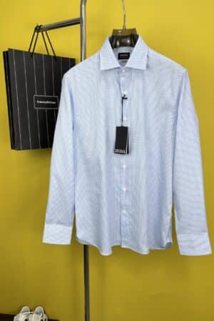 [제냐] 라이트 블루 마이크로 체크 셔츠