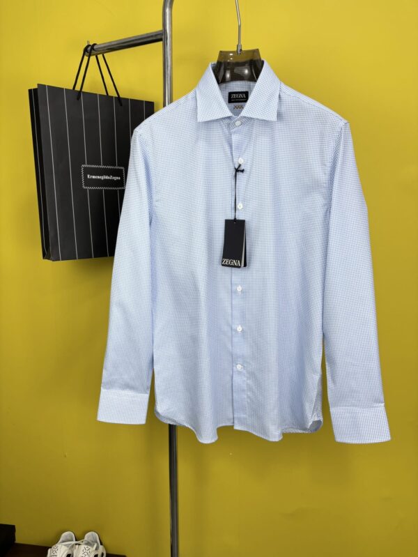 [제냐] 라이트 블루 마이크로 체크 셔츠