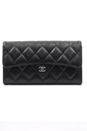 [샤넬] 클래식 캐비어 장지갑 블랙 금장 AP0241