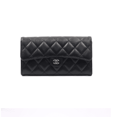 [샤넬] 클래식 캐비어 장지갑 블랙 금장 AP0241