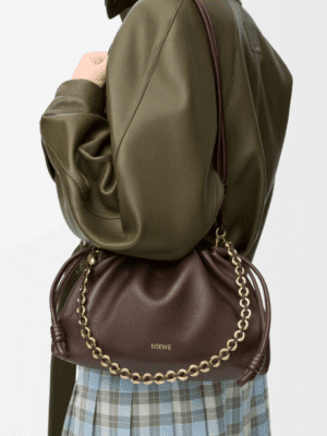 [로에베] 미디움 플라멩코 펄스 나파 램스킨 다크 브라우 A411FCRX75