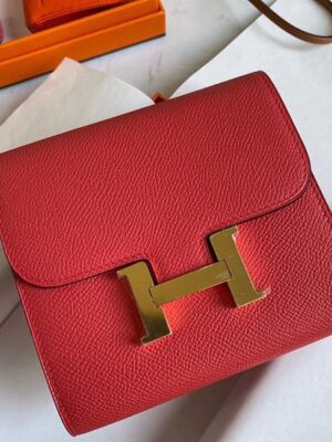 [에르메스] 콘스탄스 반지갑 E5 Rose Tyrien Epsom 송아지가죽 금장