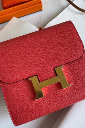 [에르메스] 콘스탄스 반지갑 E5 Rose Tyrien Epsom 송아지가죽 금장