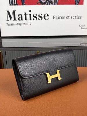 [에르메스] 콘스탄스 장지갑 블랙 Epsom 송아지가죽 금장