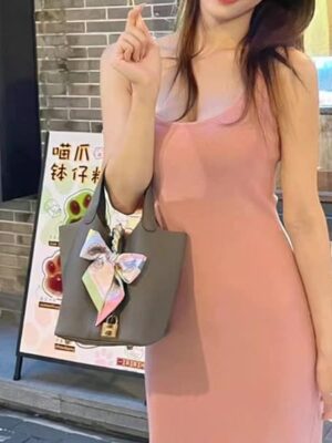 [에르메스] 피코탄 Picotin 8F Etain Clemence 금장 은장 핸드백