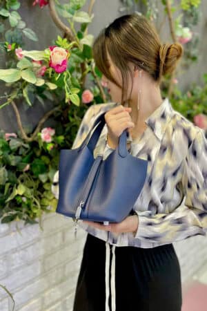 [에르메스] 피코탄 Picotin 18,22cm CC73 Blue Saphir 금장 은장 핸드백