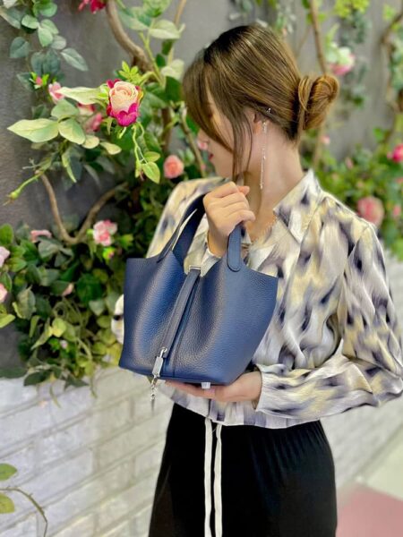 [에르메스] 피코탄 Picotin 18,22cm CC73 Blue Saphir 금장 은장 핸드백