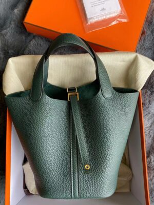 [에르메스] 피코탄 Picotin 18,22cm 6O Vert Cypres 금장 은장 핸드백