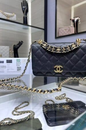 [샤넬] 체인 지갑 woc 캐비어 골드 메탈 블랙 AP3019