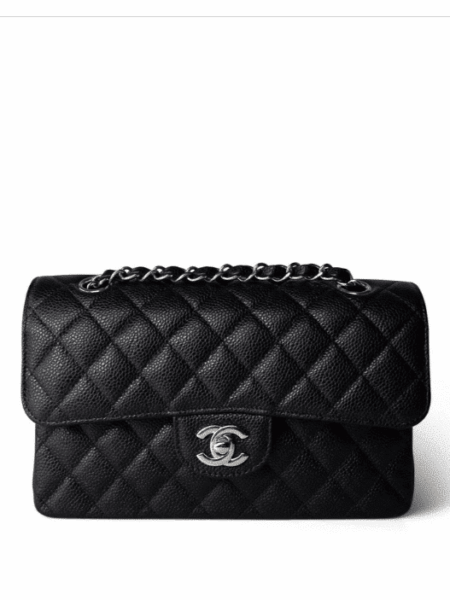 [샤넬] 스몰 클래식 플랩백 캐비어 카프스킨 은장 A01113