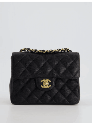 [샤넬] 미니 클래식 플랩백 17cm 블랙 캐비어 카프스킨 금장 A35200