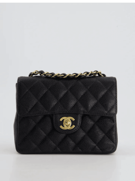 [샤넬] 미니 클래식 플랩백 17cm 블랙 캐비어 카프스킨 금장 A35200