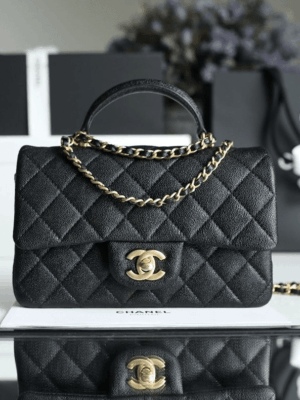 [샤넬] 클래식 뉴미니 탑핸들 블랙 캐비어 카프스킨 금장 AS2431