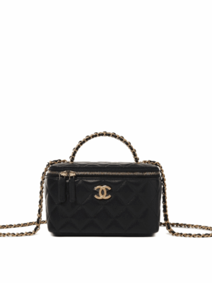 [샤넬] 베니티백 램스킨 블랙 탑 핸들 체인 금장 AP3012