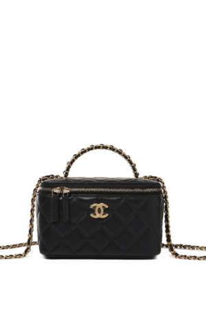 [샤넬] 베니티백 램스킨 블랙 탑 핸들 체인 금장 AP3012
