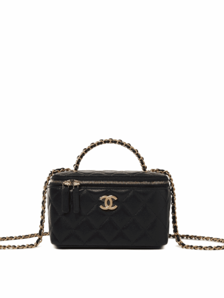 [샤넬] 베니티백 램스킨 블랙 탑 핸들 체인 금장 AP3012