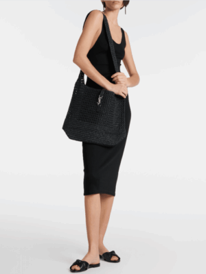 [생로랑] 미디엄 라피아 숄더백 블랙 P00884154