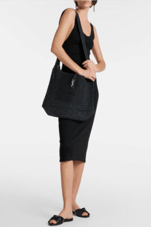 [생로랑] 미디엄 라피아 숄더백 블랙 P00884154