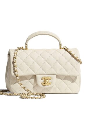 [샤넬] 클래식 뉴미니 탑핸들 베이지 캐비어 카프스킨 AS2431