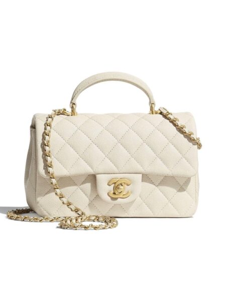 [샤넬] 클래식 뉴미니 탑핸들 베이지 캐비어 카프스킨 AS2431