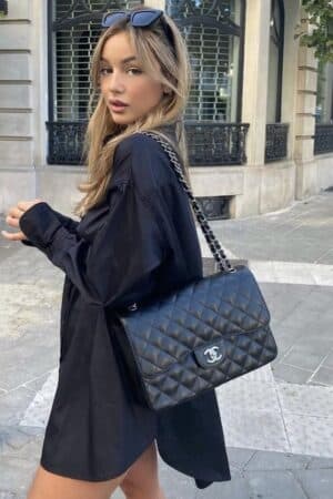 [샤넬] 클래식 라지 플랩 백 램스킨 은장 A58600