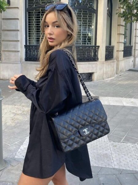 [샤넬] 클래식 라지 플랩 백 램스킨 은장 A58600