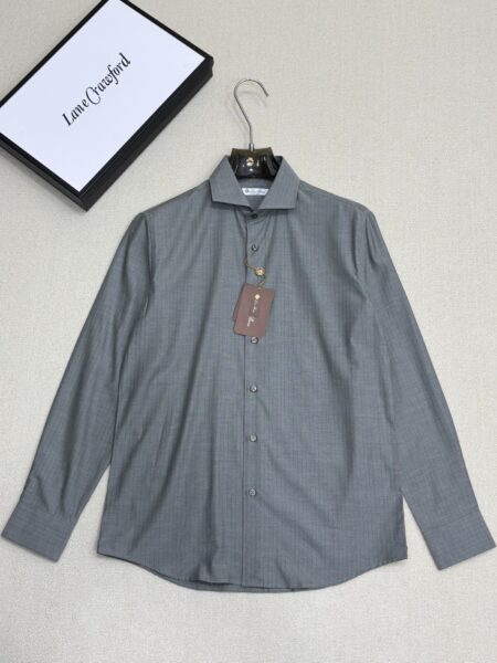 [로로피아나] 슬림핏 체크/솔리드 긴팔 셔츠