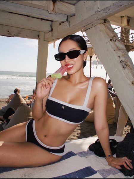 [샤넬] 배색 라인 비키니 세트