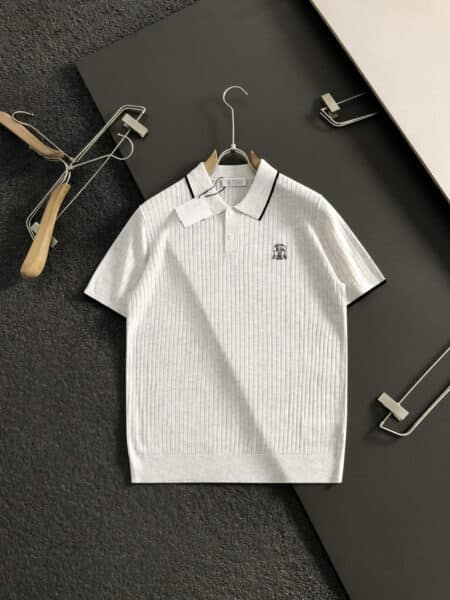 [브루넬로 쿠치넬리] 로고 자수 리브 니트 폴로 셔츠 (3 COLORS)