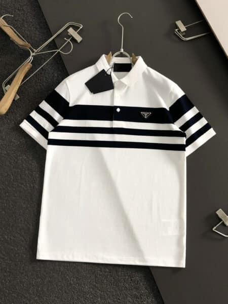 [프라다] 삼각 로고 스트라이프 폴로 셔츠 (2 COLORS)