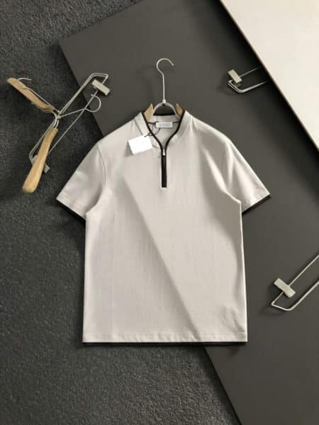 [브루넬로 쿠치넬리] 배색 하프집업 반팔 티셔츠