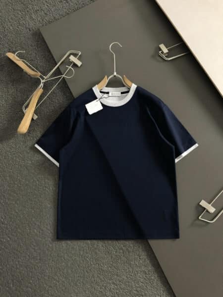 [브루넬로 쿠치넬리] 네이비 배색 포인트 반팔 티셔츠