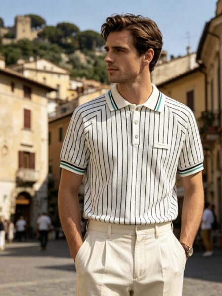 [루이비통] 스트라이프 코튼 폴로 셔츠