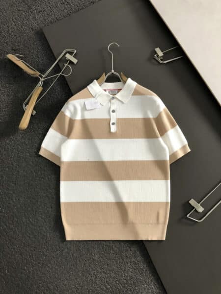 [브루넬로 쿠치넬리] 스트라이프 니트 폴로 셔츠