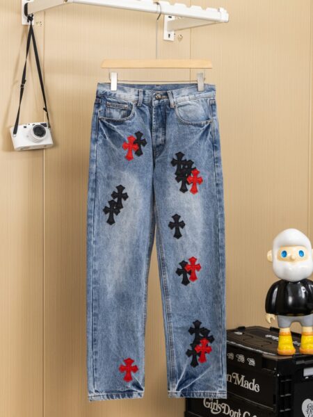 [크롬하츠]  레더 크로스 패치 팬츠