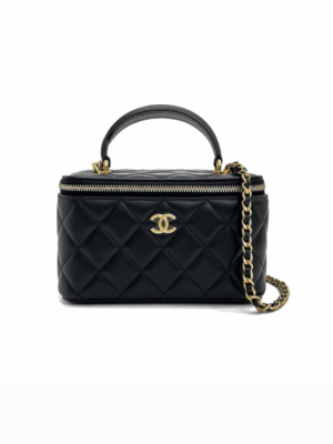 [샤넬] 베니티백 램스킨 블랙 탑 핸들 체인 금장 AP2199