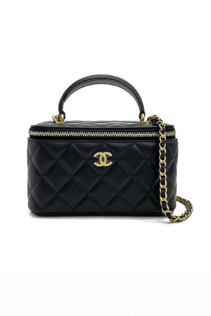 [샤넬] 베니티백 램스킨 블랙 탑 핸들 체인 금장 AP2199