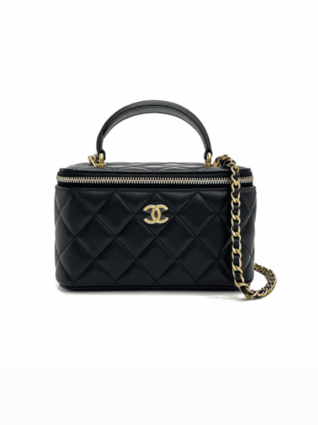 [샤넬] 베니티백 램스킨 블랙 탑 핸들 체인 금장 AP2199