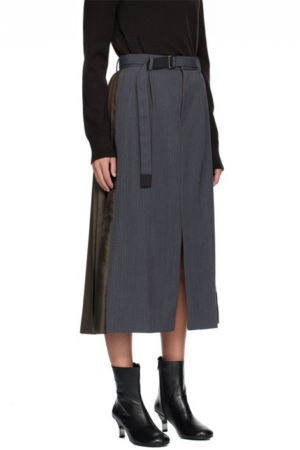 [사카이] 핀스트라이프 패턴 플리츠 스커트